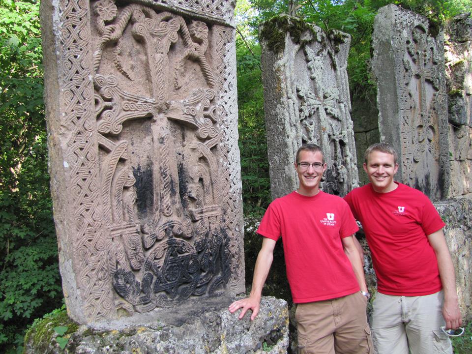 Kyle and Paul infront of Armenian cross stones